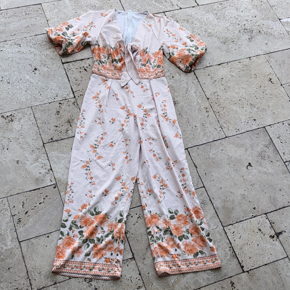 Floral Jumpsuit with Orange Accents